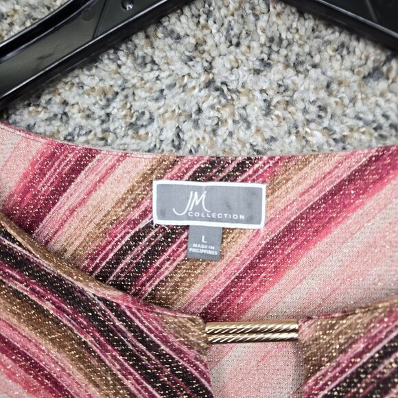 JM Collection Top Womens Large Pink Metallic Keyole Neck Tunic Blouse Ladies‎ - Picture 6 of 7